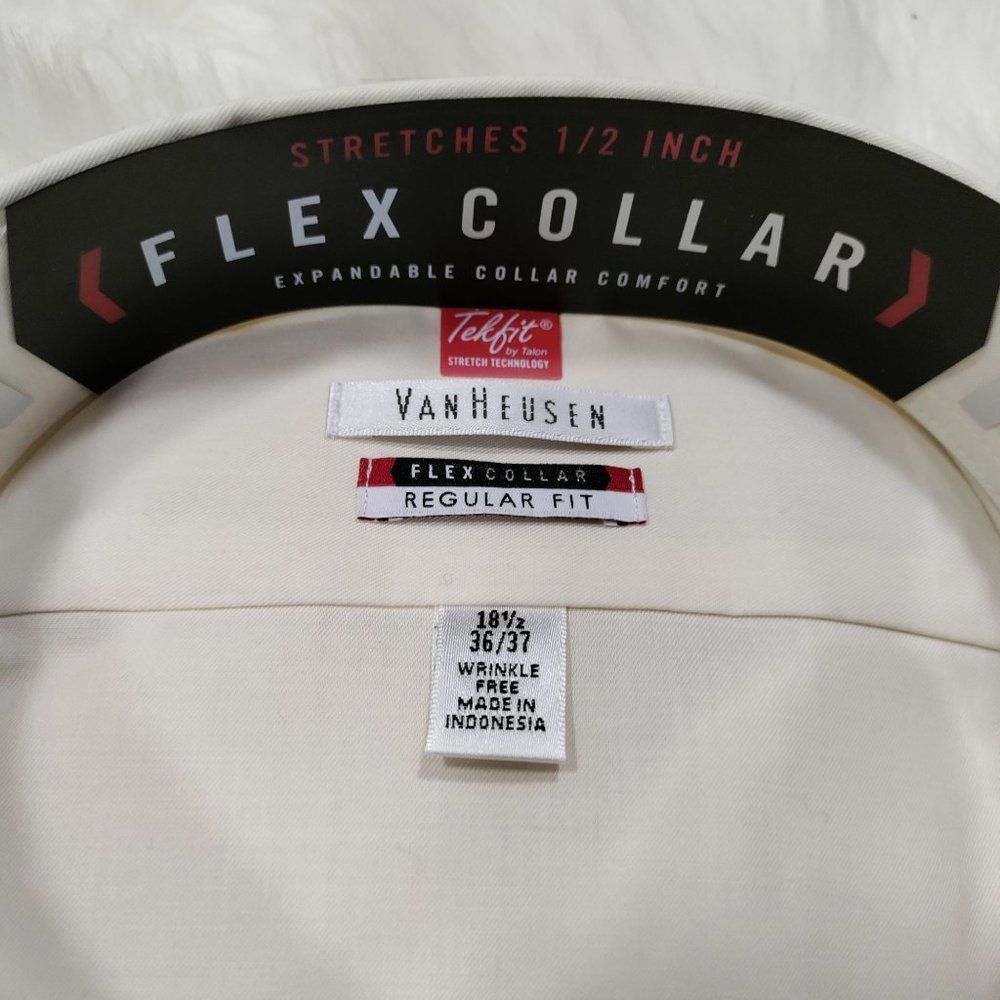 NWT VanHeusen Flex Collar Off White Button Down Shirt 18.5 36-37 - Picture 2 of 4
